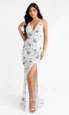 Primavera Couture - 3748 Colorful Butterfly Plunging V Neckline Long Gown - view 9