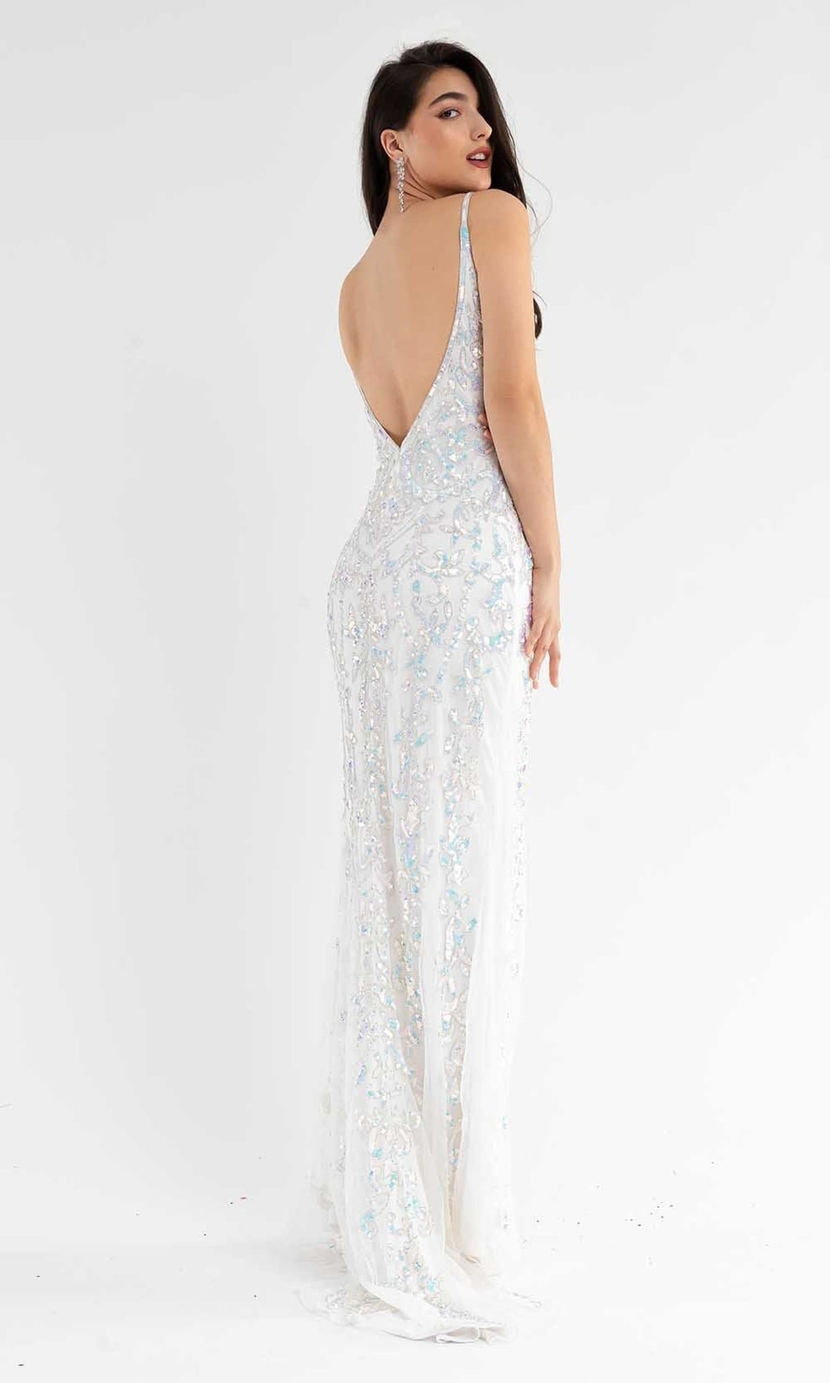 Primavera Couture - 3749 Sequin V-Neck Open Back Gown