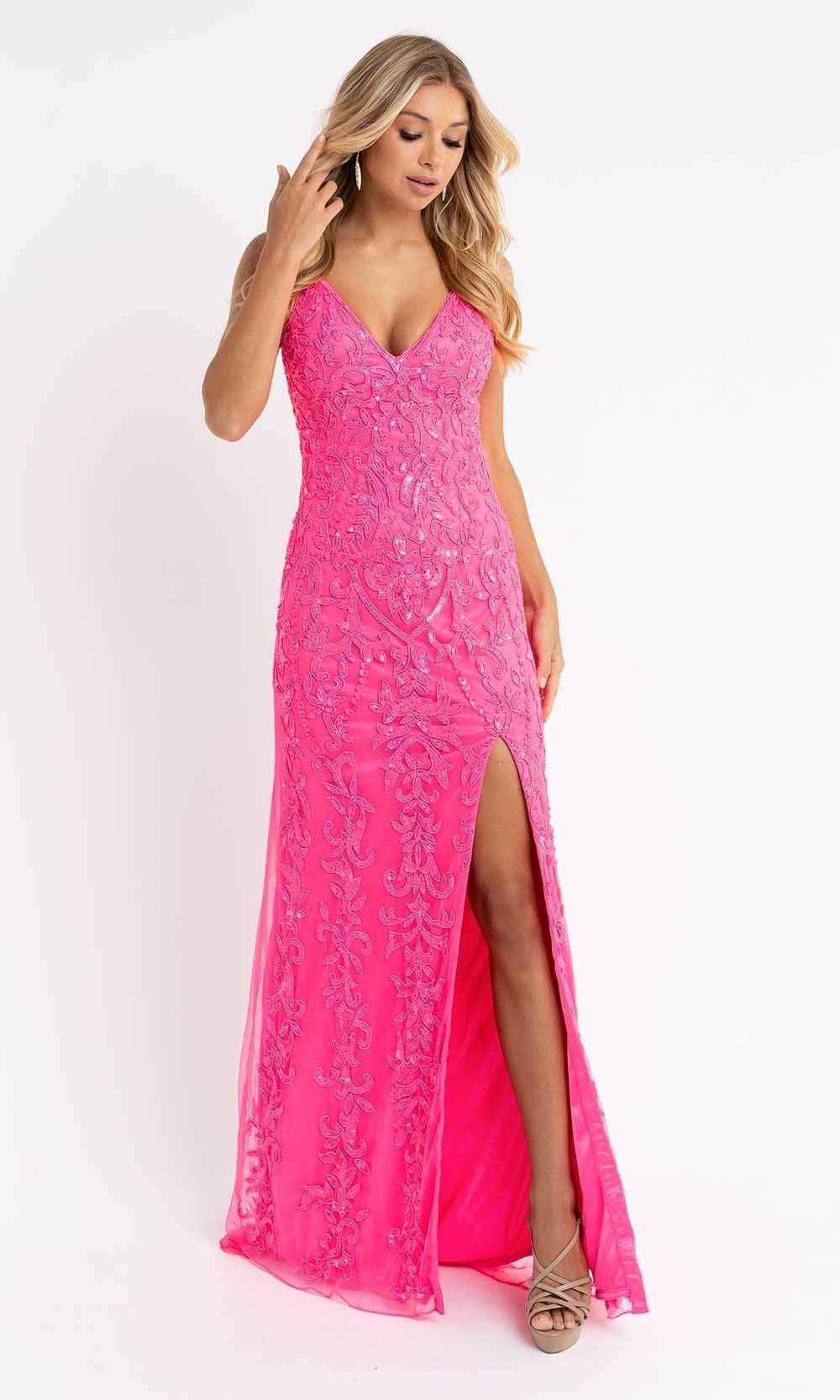 Primavera Couture - 3749 Sequin V-Neck Open Back Gown - view 4