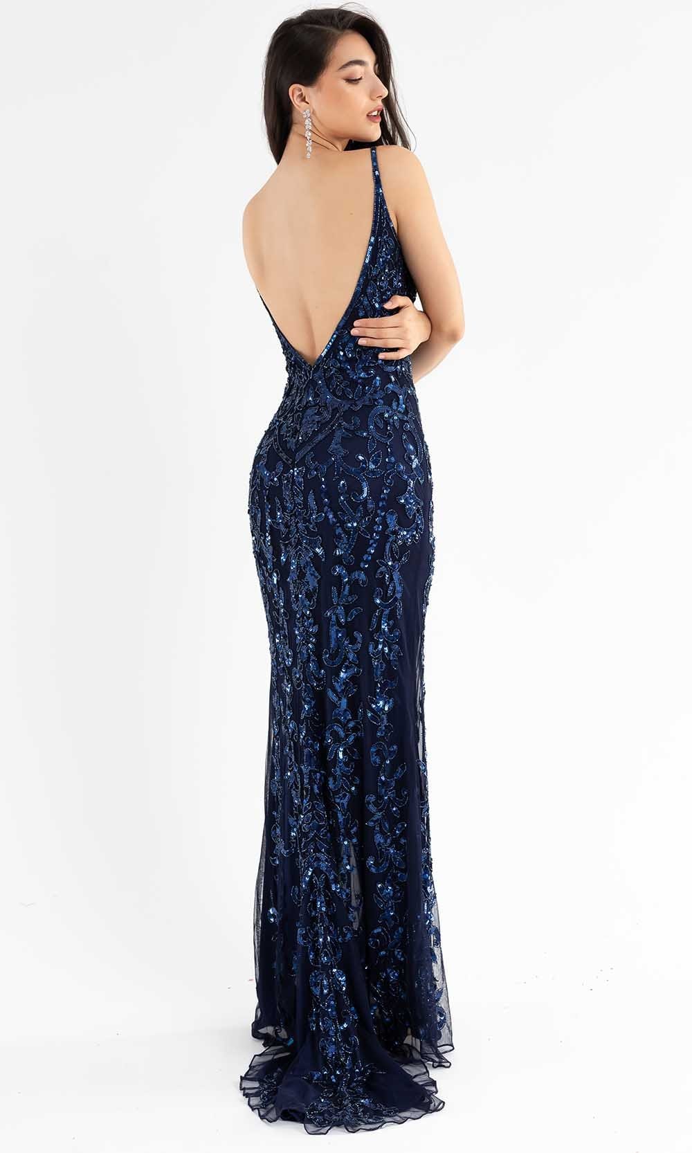 Primavera Couture - 3749 Sequin V-Neck Open Back Gown - detail view
