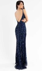 Primavera Couture - 3749 Sequin V-Neck Open Back Gown - detail view