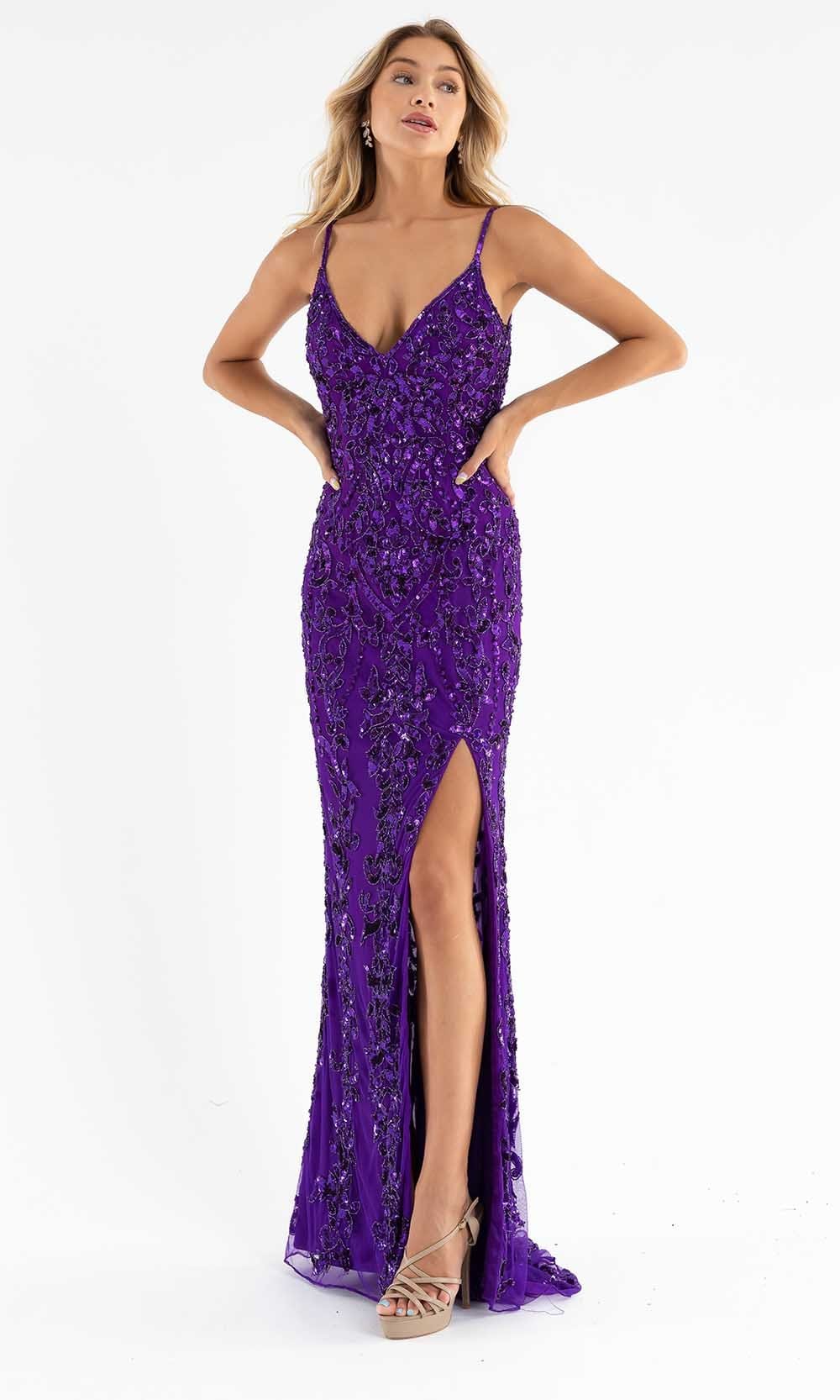 Primavera Couture - 3749 Sequin V-Neck Open Back Gown - view 9
