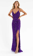Primavera Couture - 3749 Sequin V-Neck Open Back Gown - view 9