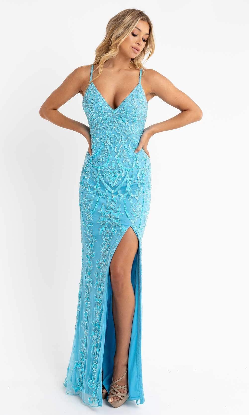 Primavera Couture - 3749 Sequin V-Neck Open Back Gown - view 14