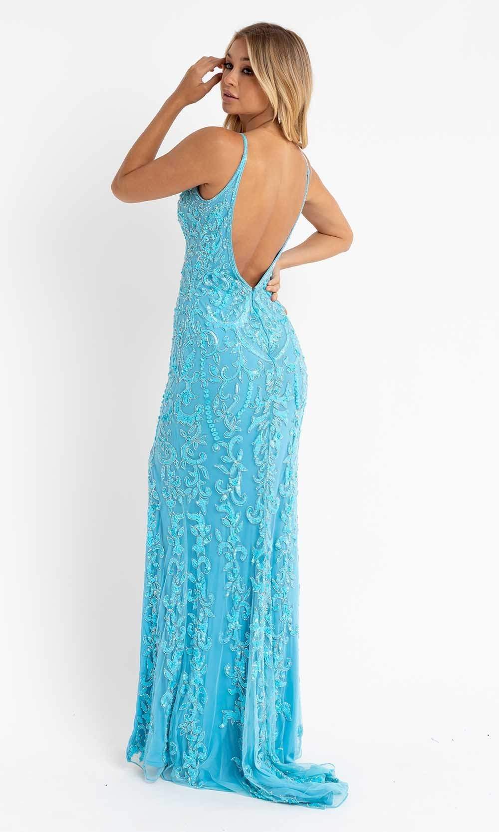 Primavera Couture - 3749 Sequin V-Neck Open Back Gown - view 12