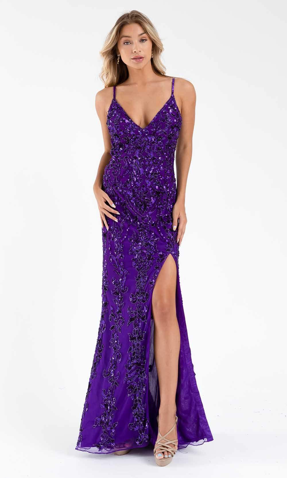 Primavera Couture - 3749 Sequin V-Neck Open Back Gown - view 6