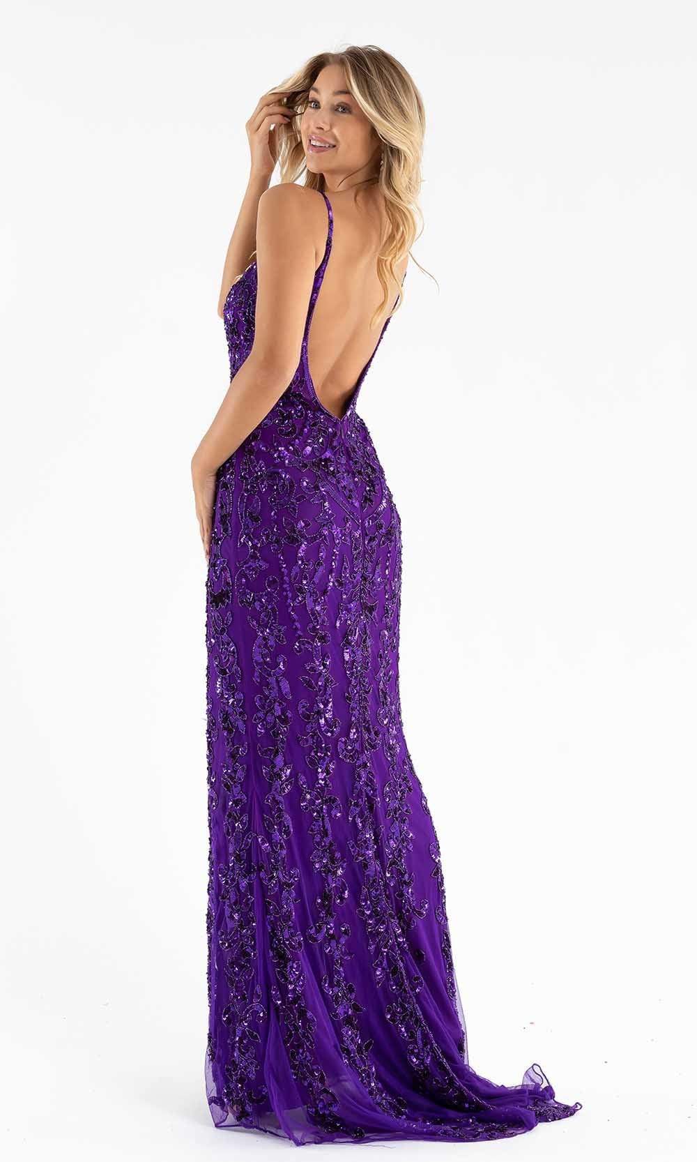 Primavera Couture - 3749 Sequin V-Neck Open Back Gown - view 7