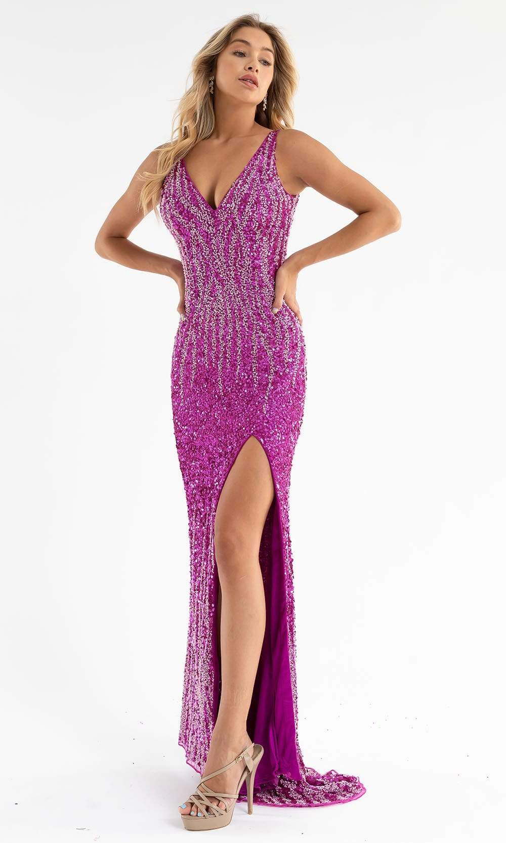 Primavera Couture - 3751 Sequin Plunging V-Neck Gown - view 6