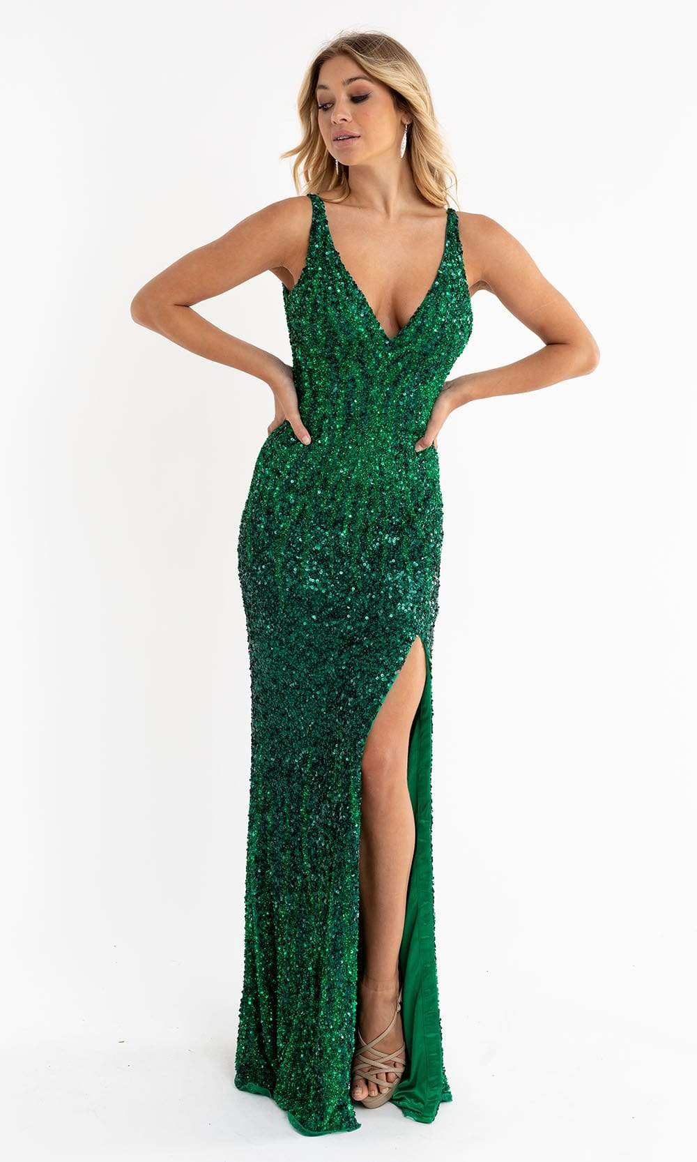 Primavera Couture - 3751 Sequin Plunging V-Neck Gown - detail view