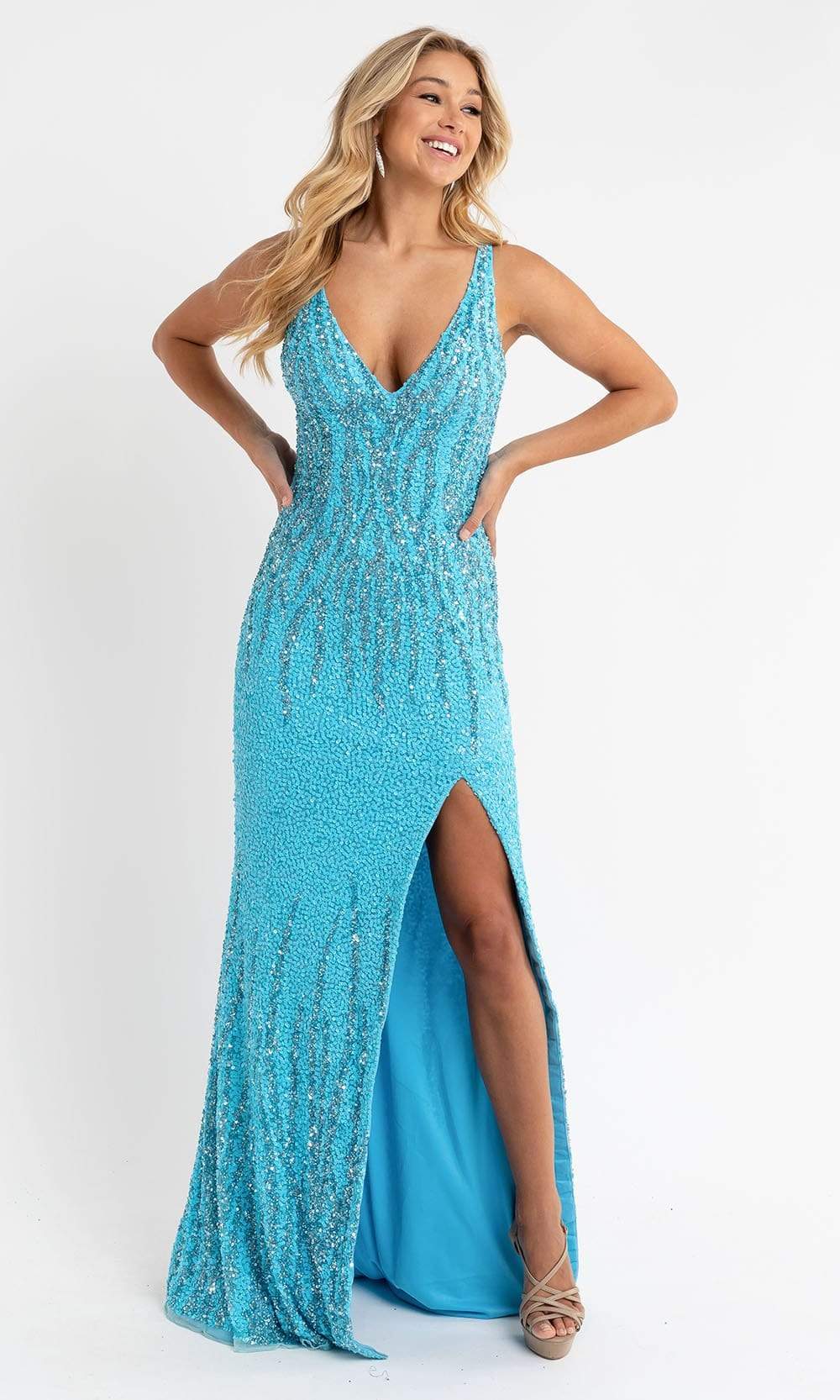 Primavera Couture - 3751 Sequin Plunging V-Neck Gown - view 12