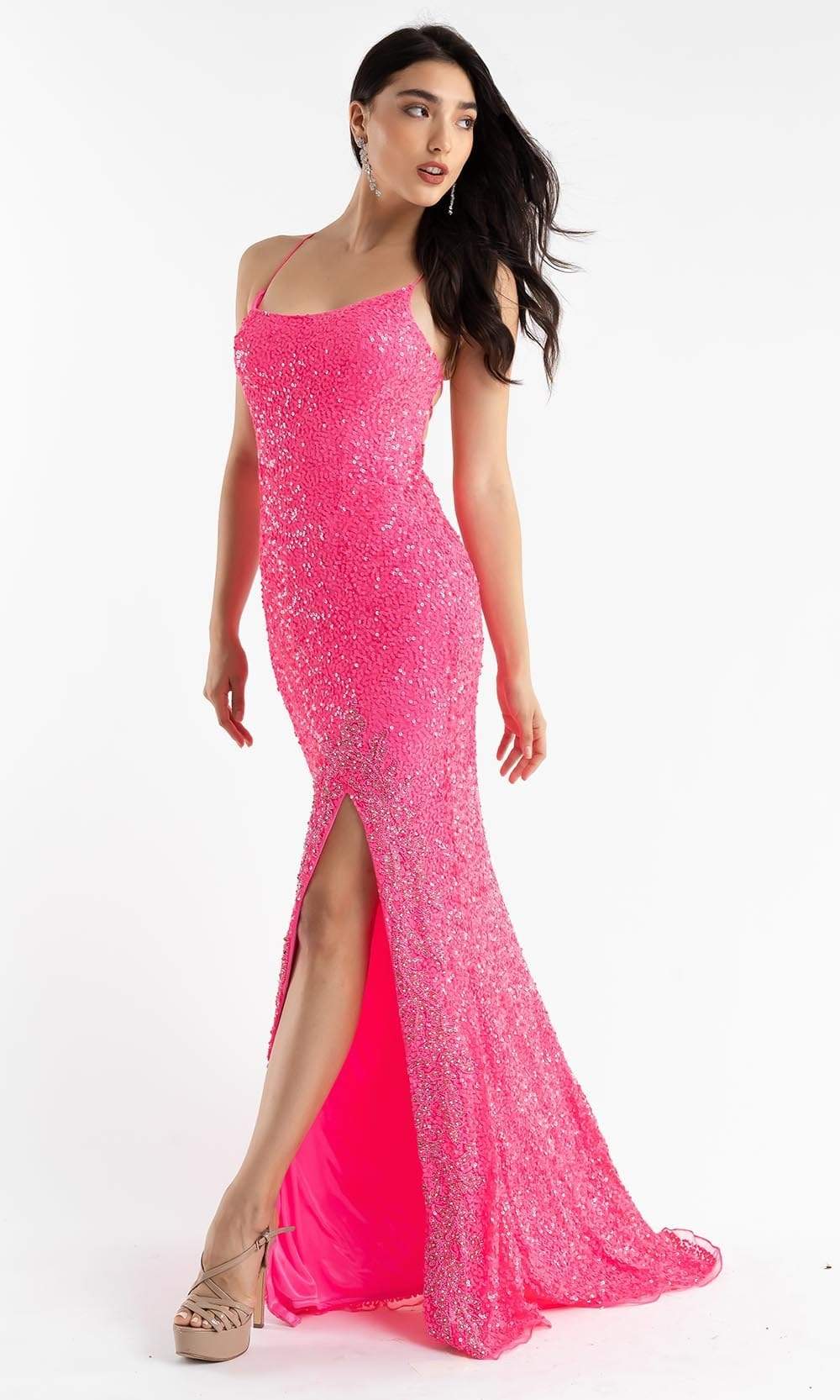 Primavera Couture - 3758 Shimmering Fully Sequined Strappy Back Long Gown - view 4