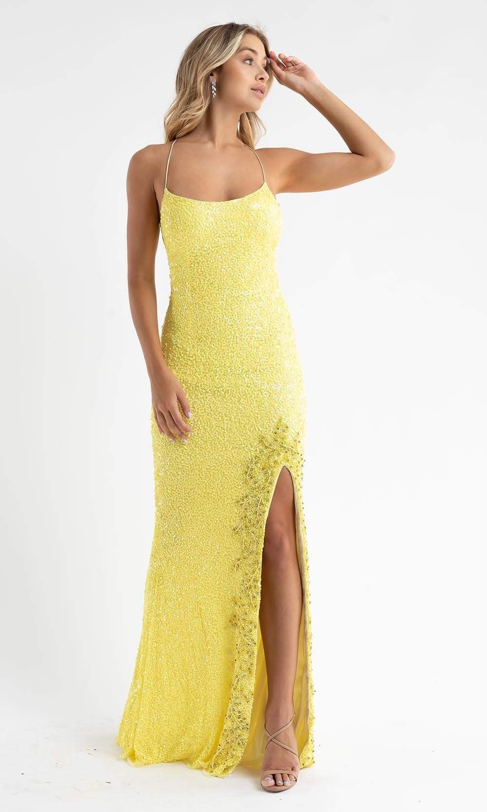 Primavera Couture - 3758 Shimmering Fully Sequined Strappy Back Long Gown - view 9