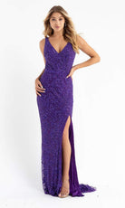 Primavera Couture - 3764 Bold Style Low V Neckline Dazzling Silhouette Evening Gown - view 4