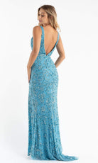 Primavera Couture - 3764 Bold Style Low V Neckline Dazzling Silhouette Evening Gown - detail view