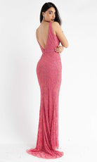 Primavera Couture - 3764 Bold Style Low V Neckline Dazzling Silhouette Evening Gown - view 12