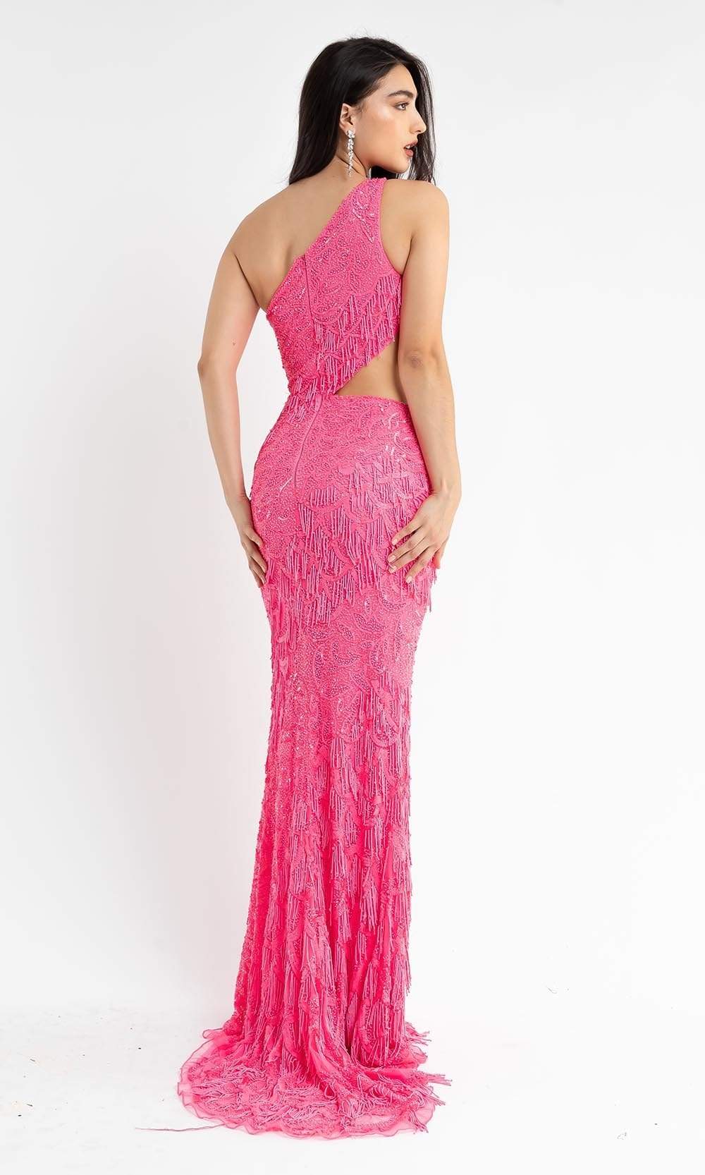 Primavera Couture - 3766 Asymmetrical One Sleeve Gown - back view