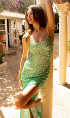 Primavera Couture - 3769 Fully Sequined Spaghetti Strap Lace Up Back Style Prom Dress - view 6