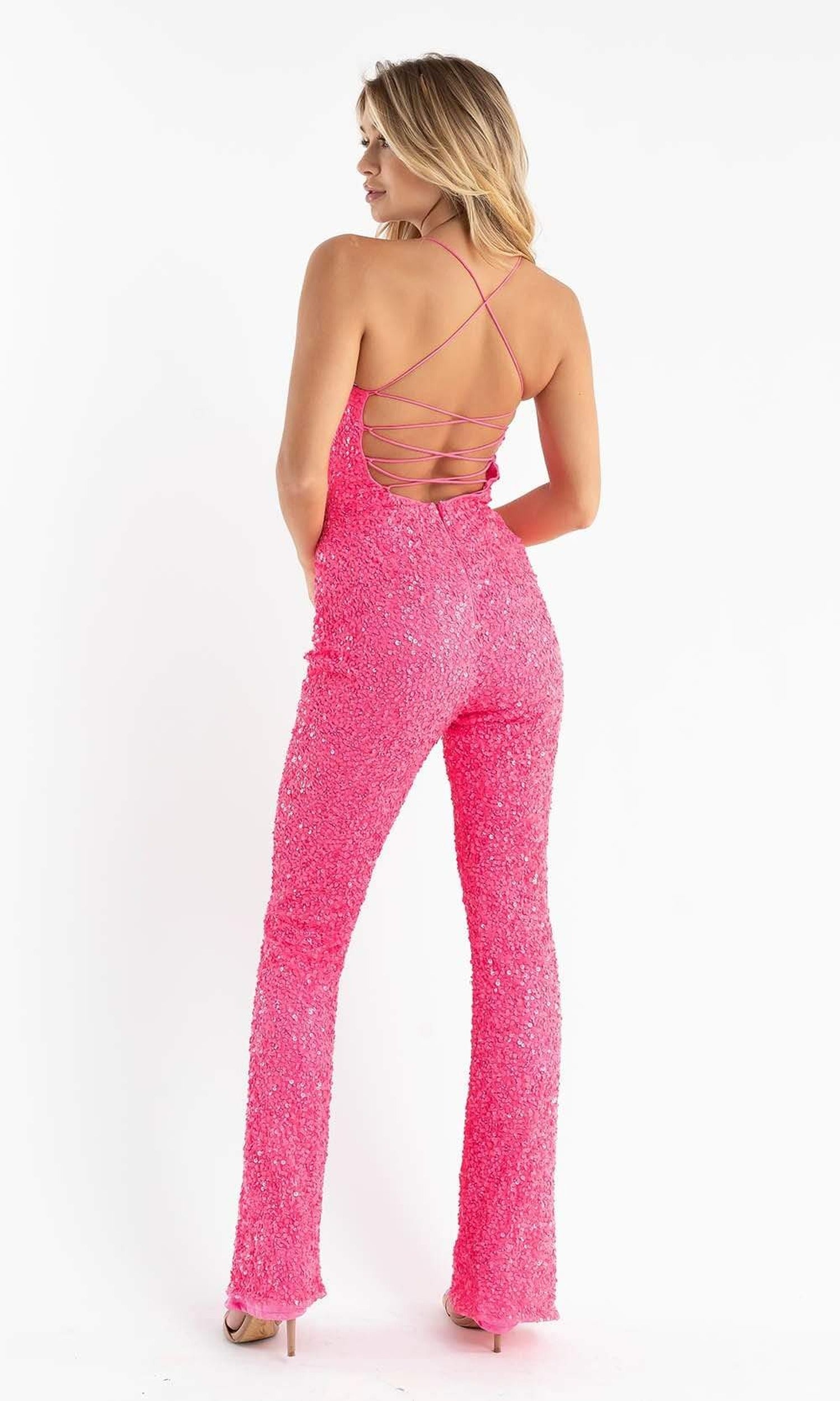 Primavera Couture - 3774 Sequin Scoop Neckline Jumpsuit