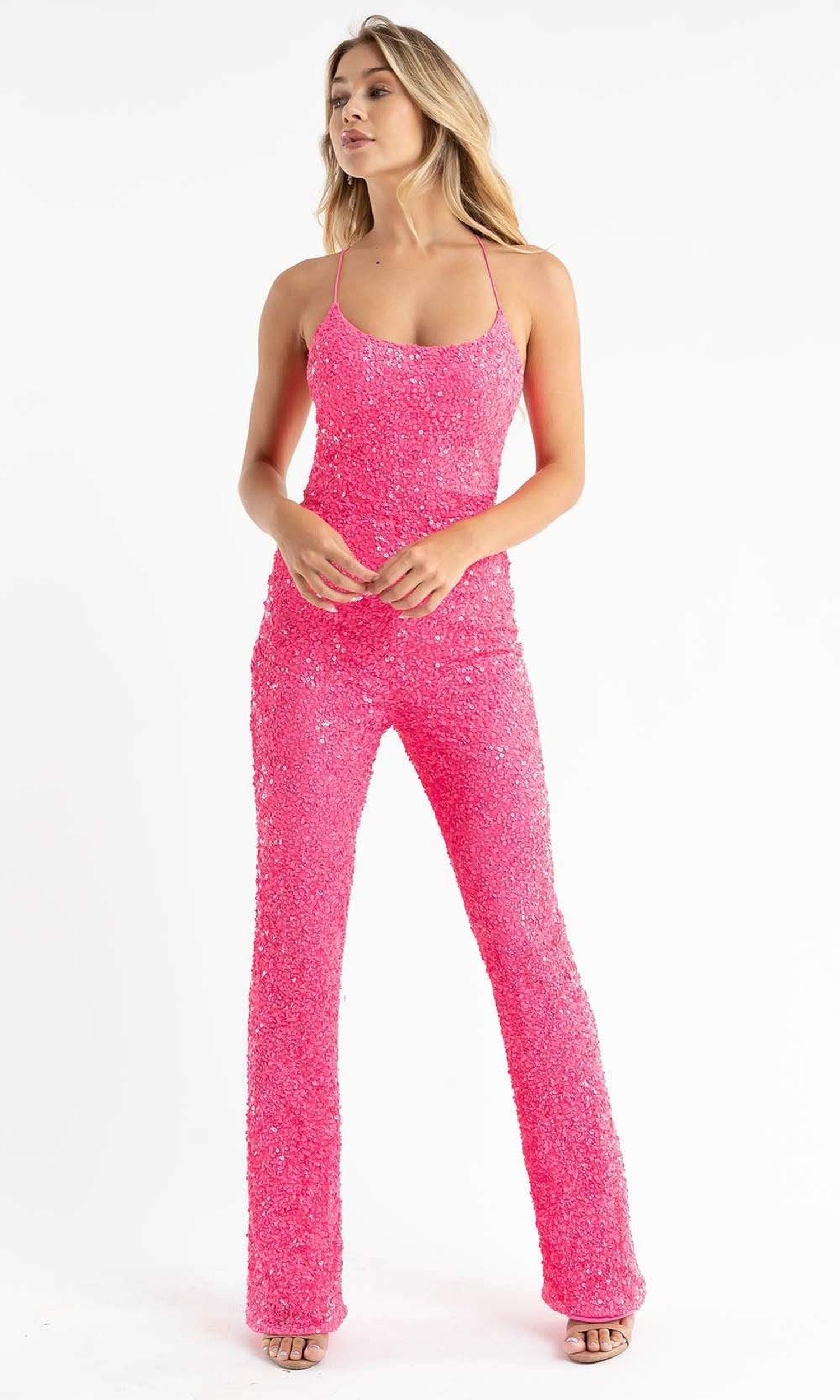 Primavera Couture - 3774 Sequin Scoop Neckline Jumpsuit