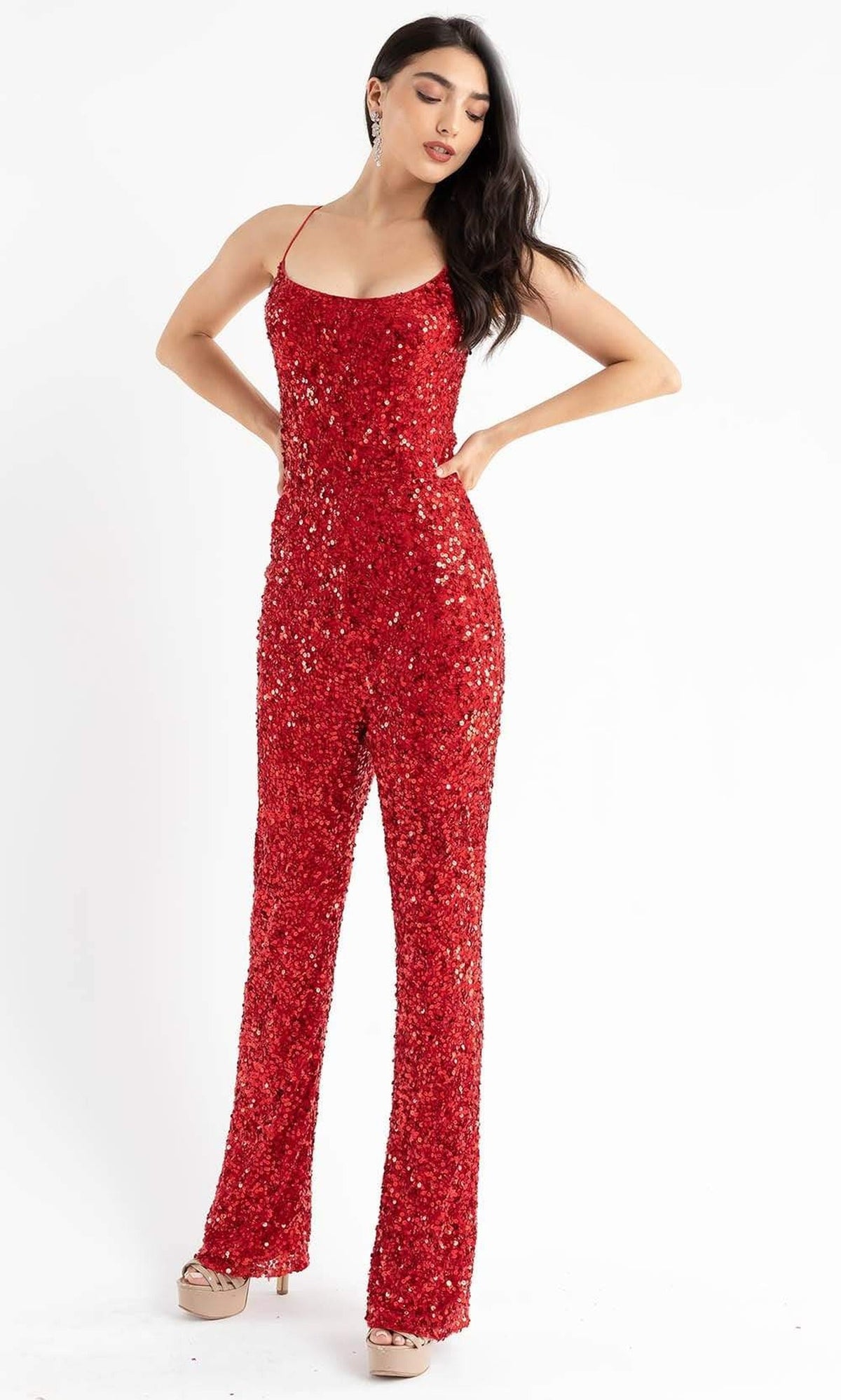 Primavera Couture - 3774 Sequin Scoop Neckline Jumpsuit