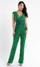 Primavera Couture - 3775 Cap Sleeve Sequin Jumpsuit