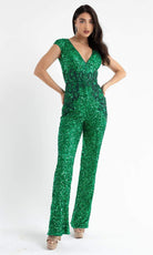 Primavera Couture - 3775 Cap Sleeve Sequin Jumpsuit - designer prom dress at Silhouette Dresses
