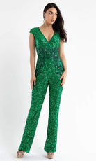 Primavera Couture - 3775 Cap Sleeve Sequin Jumpsuit - detail view