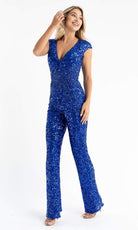 Primavera Couture - 3775 Cap Sleeve Sequin Jumpsuit - view 11