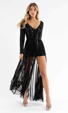 Primavera Couture - 3777 V-Neck Long Sleeve Romper - designer cocktail dress at Silhouette Dresses