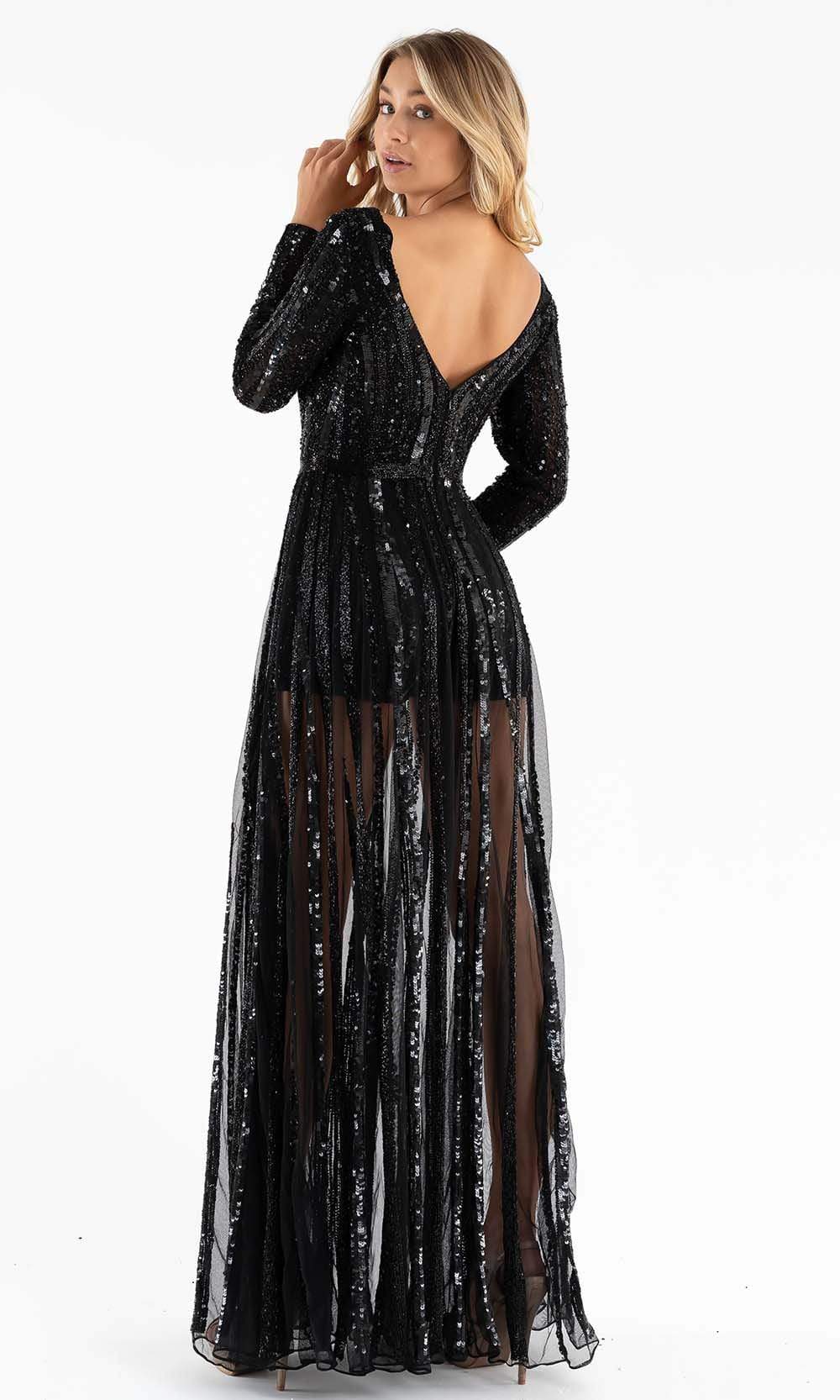 Primavera Couture - 3777 V-Neck Long Sleeve Romper - back view