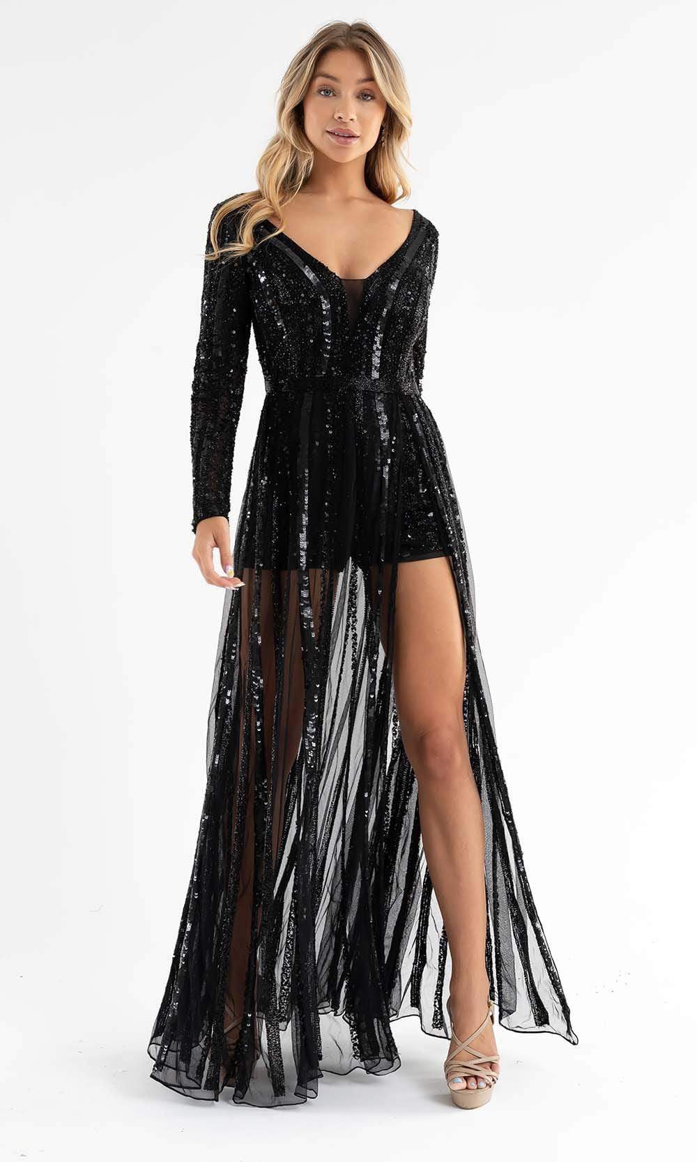 Primavera Couture - 3777 V-Neck Long Sleeve Romper - view 4