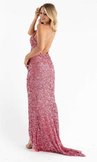 Primavera Couture - 3781 Floral Sequined Split Overlay Long Dress - view 4