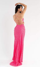Primavera Couture - 3791 V-Neck Sequin Lace Up Dress
