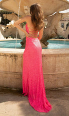 Primavera Couture - 3791 V-Neck Sequin Lace Up Dress