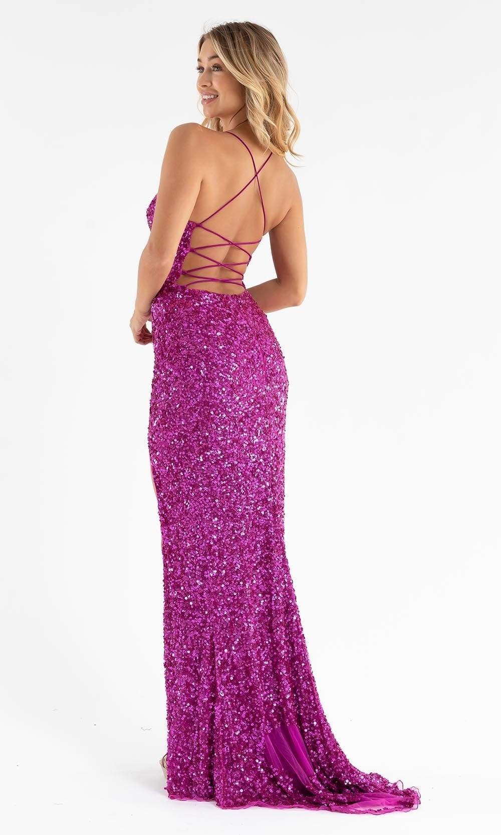 Primavera Couture - 3791 V-Neck Sequin Lace Up Dress - view 13