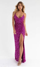 Primavera Couture - 3791 V-Neck Sequin Lace Up Dress - view 14