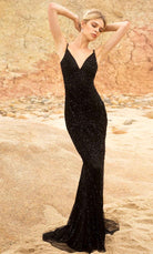 Primavera Couture 3793 - Deep V-Neck Sheath Evening Gown - back view