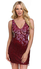 Primavera Couture 3805 - Beaded Fringed Skirt Cocktail Dress - detail view