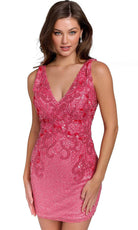 Primavera Couture 3807 - Bejeweled Appliqued V-Neck Cocktail Dress