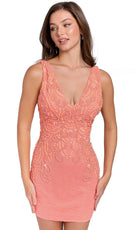 Primavera Couture 3807 - Bejeweled Appliqued V-Neck Cocktail Dress - designer homecoming dress at Silhouette Dresses
