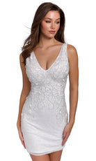 Primavera Couture 3807 - Bejeweled Appliqued V-Neck Cocktail Dress - view 6