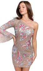 Primavera Couture 3810 - One Bell Sleeve Asymmetrical Short Dress