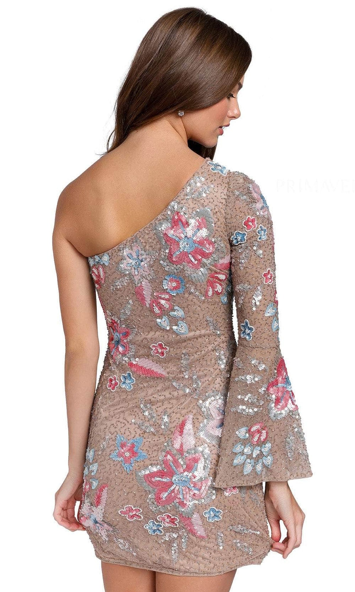 Primavera Couture 3810 - One Bell Sleeve Asymmetrical Short Dress