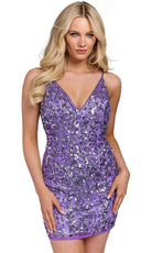 Primavera Couture 3813 - Deep V-Neck Backless Cocktail Dress
