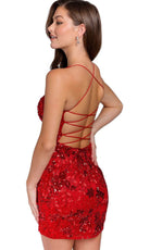 Primavera Couture 3816 - Scoop Neck Leaf Motif Cocktail Dress