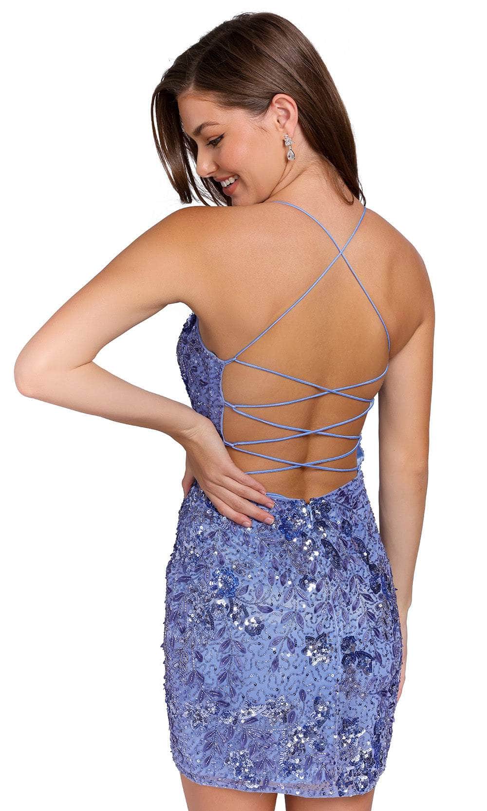 Primavera Couture 3816 - Scoop Neck Leaf Motif Cocktail Dress - view 7