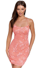 Primavera Couture 3816 - Scoop Neck Leaf Motif Cocktail Dress - view 5