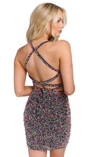Primavera Couture 3824 - Sequined Strappy Back Cocktail Dress