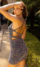 Primavera Couture 3824 - Sequined Strappy Back Cocktail Dress