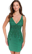 Primavera Couture 3827 - Beaded Ornate V-Neck Cocktail Dress